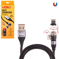 Фото товару – Кабель магнітний шарнірний VOIN USB - Lightning 3А, 1m, black (швидка зарядка / передача даних)