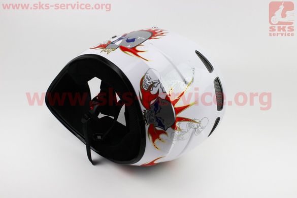 Фото товара – Шлем кроссовый 819-3 M - БЕЛЫЙ глянец с серо-красным рисунком "ЧЕРЕПА"