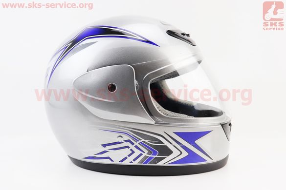 Фото товара – Шлем закрытый 802 - СЕРЫЙ с сине-черным рисунком (возможны царапины, дефекты)