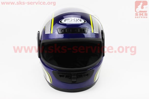Фото товара – Шлем закрытый HF-101 M- СИНИЙ глянец с желто-серым рисунком Q233-Y