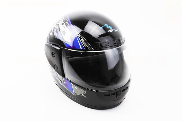 Фото товара – Шлем интеграл, закрытый HF-101 S, ЧЁРНЫЙ с сине-серым рисунком Q23-BL (возможны царапины, дефекты покраски)