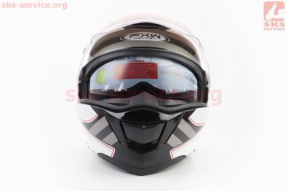Фото товара – Шлем модуляр, закрытый с откидным подбородком+откидные очки HF-119 S, БЕЛЫЙ глянец с чёрно-серым рисунком Z51