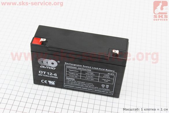 Фото товара – Аккумулятор OT12-6 - 6V12Ah (L151*W50*H94mm) для ИБП, игрушек и др.,
