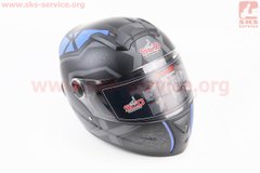 Фото товара – Шлем закрытый (сертификации DOT / ECE) + очки SCO-М61 S (55-56см), ЧЕРНЫЙ матовый с сине-серым рисунком