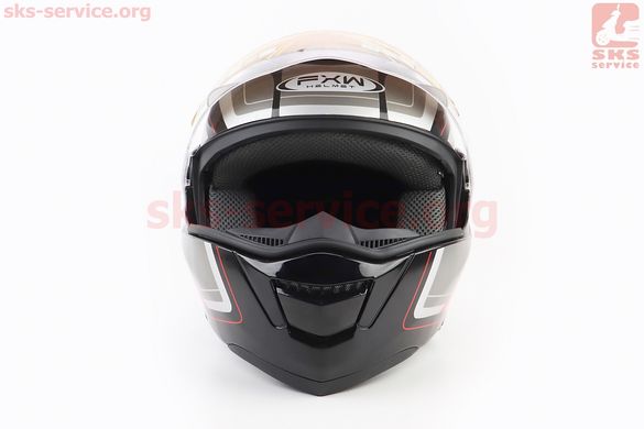 Фото товара – Шлем модуляр, закрытый с откидным подбородком+откидные очки HF-119 S, ЧЁРНЫЙ глянец с красно-серым рисунком Z48