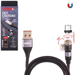 Фото товара – Кабель магнитный шарнирный VOIN USB - Micro USB 3А, 2m, black (быстрая зарядка/передача данных)
