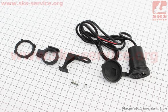 Фото товару – Зарядка USB універсальна на 1 вихід, з кнопкою вкл / викл (кріплення на кермо + шнур)