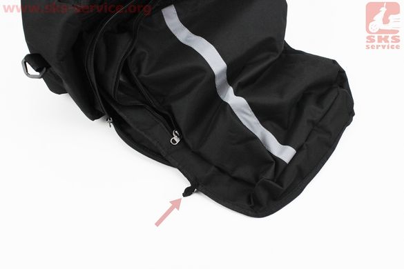Фото товара – УЦЕНКА велоаксессуары Сумка трансформер на багажник, раскладные боковые карманы, светоотражающие полосы, чёрно-серая (дефекты пошивки), НЕ оригинал