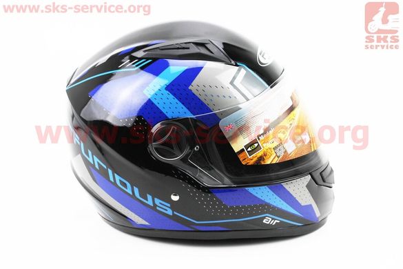 Фото товара – Шлем закрытый HF-111 S- ЧЕРНЫЙ глянец с сине-серым рисунком Q205-BB