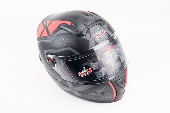 Фото товара – Шлем закрытый (сертификации DOT / ECE) + очки SCO-М61 S (55-56см), ЧЕРНЫЙ матовый с красно-серым рисунком
