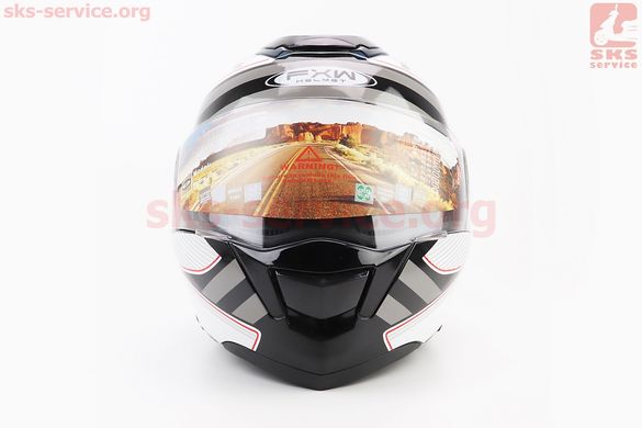 Фото товара – Шлем модуляр, закрытый с откидным подбородком+откидные очки HF-119 M, БЕЛЫЙ глянец с чёрно-серым рисунком Z51