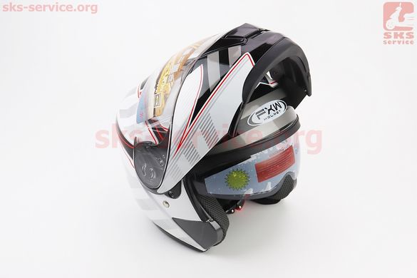 Фото товара – Шлем модуляр, закрытый с откидным подбородком+откидные очки HF-119 M, БЕЛЫЙ глянец с чёрно-серым рисунком Z51