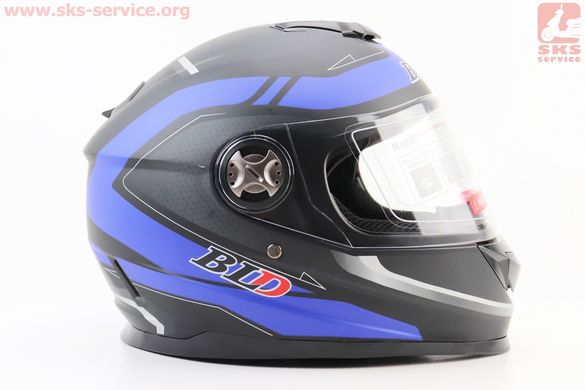 Фото товара – УЦЕНКА Шлем закрытый BLD-М65 S (55-56см), ЧЕРНЫЙ матовый с синим рисунком (царапины, см. фото)