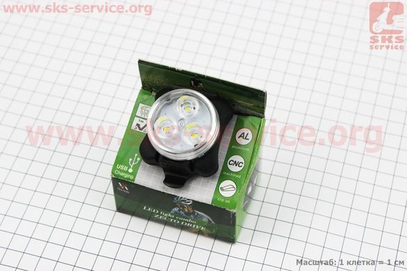 Фото товару &ndash; УЦІНКА Ліхтар передній 1 діод 300 lumen, Li-ion 3.7V 1200mAh зарядка від USB, вологозахисний, чорно-сірий HJ-049 (кріплення тільки на шолом)