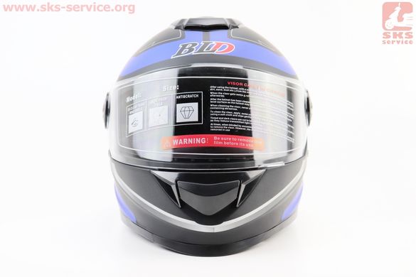 Фото товара – УЦЕНКА Шлем закрытый BLD-М65 S (55-56см), ЧЕРНЫЙ матовый с синим рисунком (царапины, см. фото)