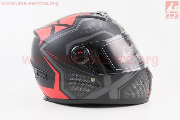 Фото товара – Шлем закрытый (сертификации DOT / ECE) + очки SCO-М61 S (55-56см), ЧЕРНЫЙ матовый с красно-серым рисунком