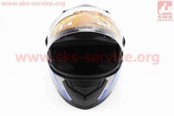Фото товара – Шлем закрытый HF-111 S- ЧЕРНЫЙ глянец с сине-серым рисунком Q205-BB