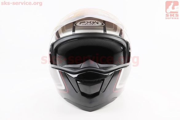 Фото товара – Шлем модуляр, закрытый с откидным подбородком+откидные очки HF-119 L, ЧЁРНЫЙ глянец с красно-серым рисунком Z48