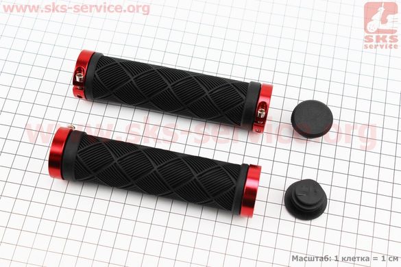 Фото товару – Ручки керма 130мм з затискачем Lock-On з двох сторін, чорно-червоні TPE-093