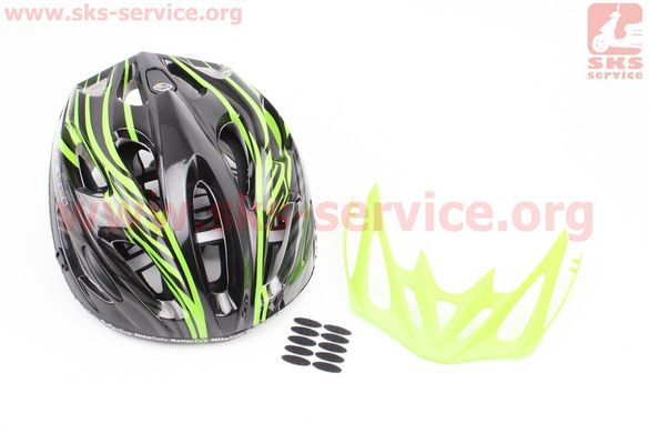 Фото товара – Шлем велосипедный L (59-65 см) съемный козырек, 18 вент. отверстия, системы регулировки по размеру Divider и Run System SRS, черно-зеленый SBH-5900