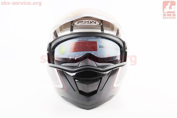 Фото товара – Шлем модуляр, закрытый с откидным подбородком+откидные очки HF-119 L, ЧЁРНЫЙ глянец с красно-серым рисунком Z48