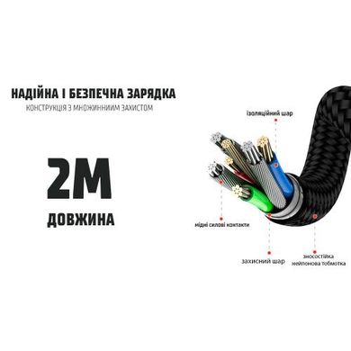Фото товару – Кабель магнітний шарнірний VOIN USB - Type C 3А, 2m, black (швидка зарядка / передача даних)