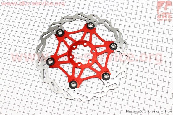 Фото товару – Гальмівний диск 180мм, кріпл. 6 болтів, на алюмінієвому павуку, червоний FD-01