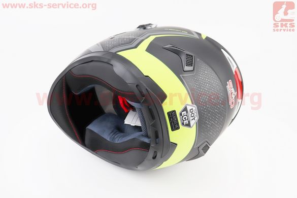 Фото товара – Шлем закрытый (сертификации DOT / ECE) + очки SCO-М61 М (57-58см), ЧЕРНЫЙ матовый с салатово-серым рисунком