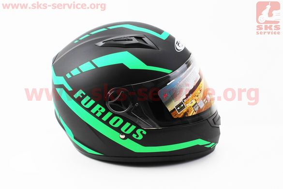Фото товара – Шлем закрытый HF-111 L- ЧЕРНЫЙ матовый с зеленым рисунком Q154