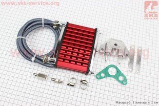 Фото товару &ndash; Масляне охолодження на двигун к-кт TUNING (радіатор, шланги, кріплення), червоний