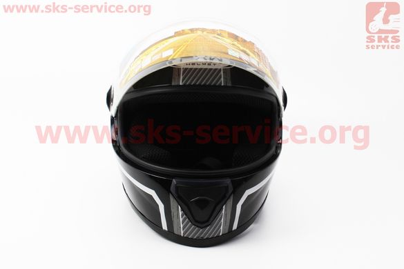 Фото товара – Шлем закрытый HF-112 M- ЧЕРНЫЙ глянец с бело-серым рисунком Q217