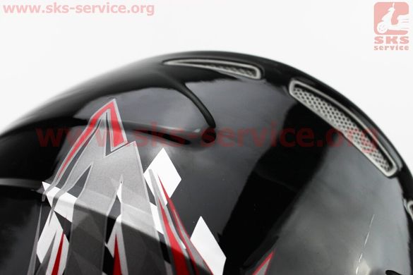 Фото товара – Шлем кроссовый 819-3 M - ЧЕРНЫЙ глянец с бело-серо-красным рисунком