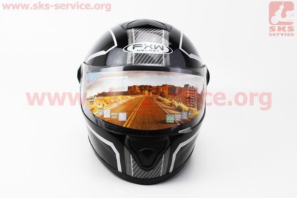 Фото товара – Шлем закрытый HF-112 M- ЧЕРНЫЙ глянец с бело-серым рисунком Q217
