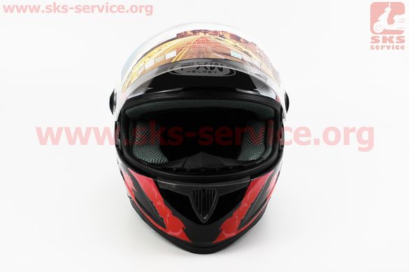 Фото товара – Шлем закрытый HF-122 S- ЧЕРНЫЙ глянец с красно-белым рисунком Q100-R