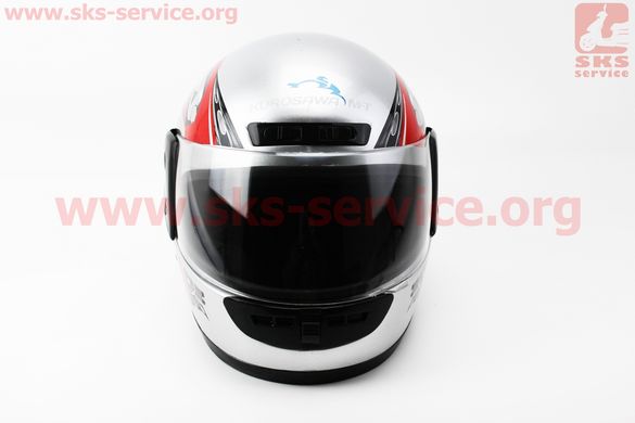 Фото товара – Шлем закрытый HF-101 S- СЕРЫЙ с красно-черным рисунком Q23-R