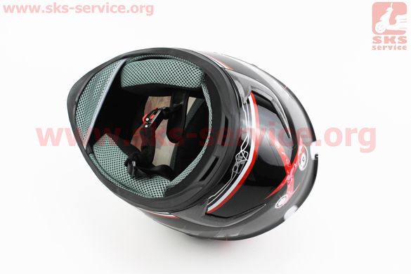 Фото товара – Шлем закрытый HF-122 S- ЧЕРНЫЙ глянец с красно-белым рисунком Q100-R