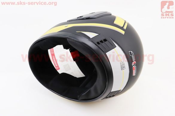 Фото товара – Шлем интеграл, закрытый 825-3 S, ЧЁРНЫЙ матовый с жёлто-серым рисунком (возможны царапины, дефекты покраски)
