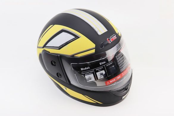 Фото товара – Шлем интеграл, закрытый 825-3 S, ЧЁРНЫЙ матовый с жёлто-серым рисунком (возможны царапины, дефекты покраски)