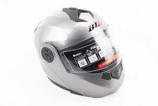 Фото товара – Шлем модуляр, закрытый с откидным подбородком+откидные очки BLD-159 L (59-60см), СЕРЫЙ глянец