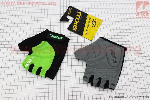 Фото товару – Перчатки без пальців M з гелевими вставками під долоню, чорно-салатові SBG-1457
