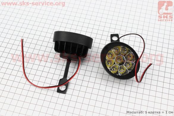 Фото товару – Фара додаткова світлодіодна вологозахисна (65*55mm) - 9 LED з кріпленням під дзеркало, к-кт 2шт