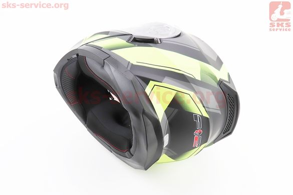 Фото товара – Шлем модуляр, закрытый с откидным подбородком+откидные очки BLD-162 S (55-56см), ЧЁРНЫЙ матовый с серо-салатовым рисунком