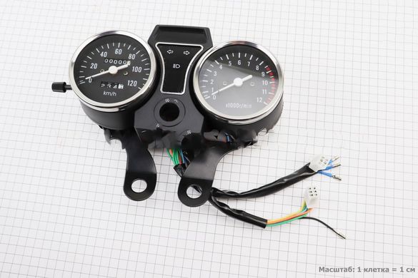 Фото товару – Спідометр в зборі "подвійний" 120 км/год тахометр електронний (вузьке кріплення, 2 фішки мама) чорний