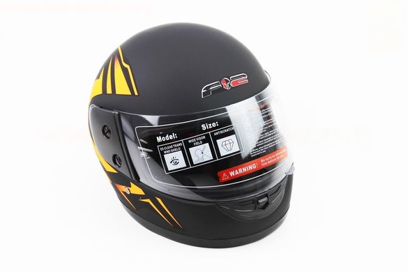 Фото товара – Шлем закрытый 825-1 XS- ЧЕРНЫЙ матовый с рисунком оранжевым (возможны царапины, дефекты покраски)