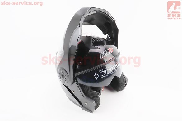 Фото товара – Шлем модуляр, закрытый с откидным подбородком+откидные очки BLD-159 L (59-60см), ЧЁРНЫЙ глянец
