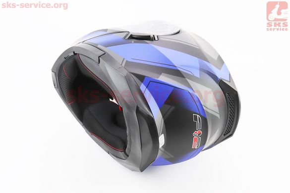 Фото товара – Шлем модуляр, закрытый с откидным подбородком+откидные очки BLD-162 S (55-56см), ЧЁРНЫЙ матовый с сине-серым рисунком