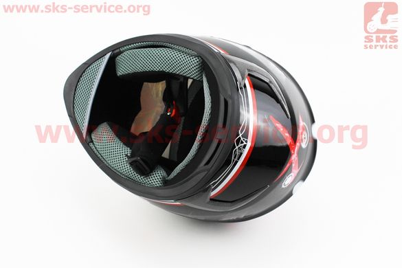 Фото товара – Шлем закрытый HF-122 M- ЧЕРНЫЙ глянец с красно-белым рисунком Q100-R