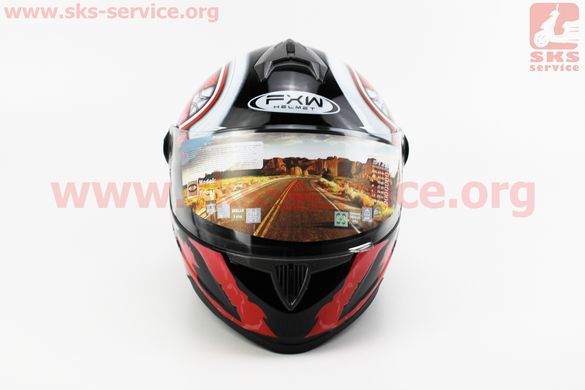 Фото товара – Шлем закрытый HF-122 M- ЧЕРНЫЙ глянец с красно-белым рисунком Q100-R
