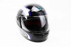 Фото товара – Шлем закрытый HF-101 L- ЧЕРНЫЙ с сине-серым рисунком Q233-BL