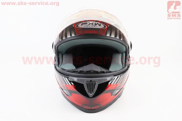 Фото товара – Шлем закрытый HF-122 S- ЧЕРНЫЙ глянец с красно-серым рисунком IRON Q238
